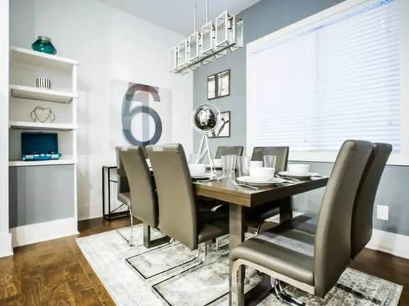 Gather around a sleek dining set for 8 and savor meals together in style. Whether it's family dinners or festive gatherings, create cherished memories in a space that blends elegance and functionality seamlessly!