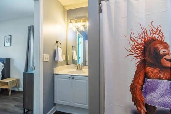 Private vanity and tub/shower off of master bedroom downstairs